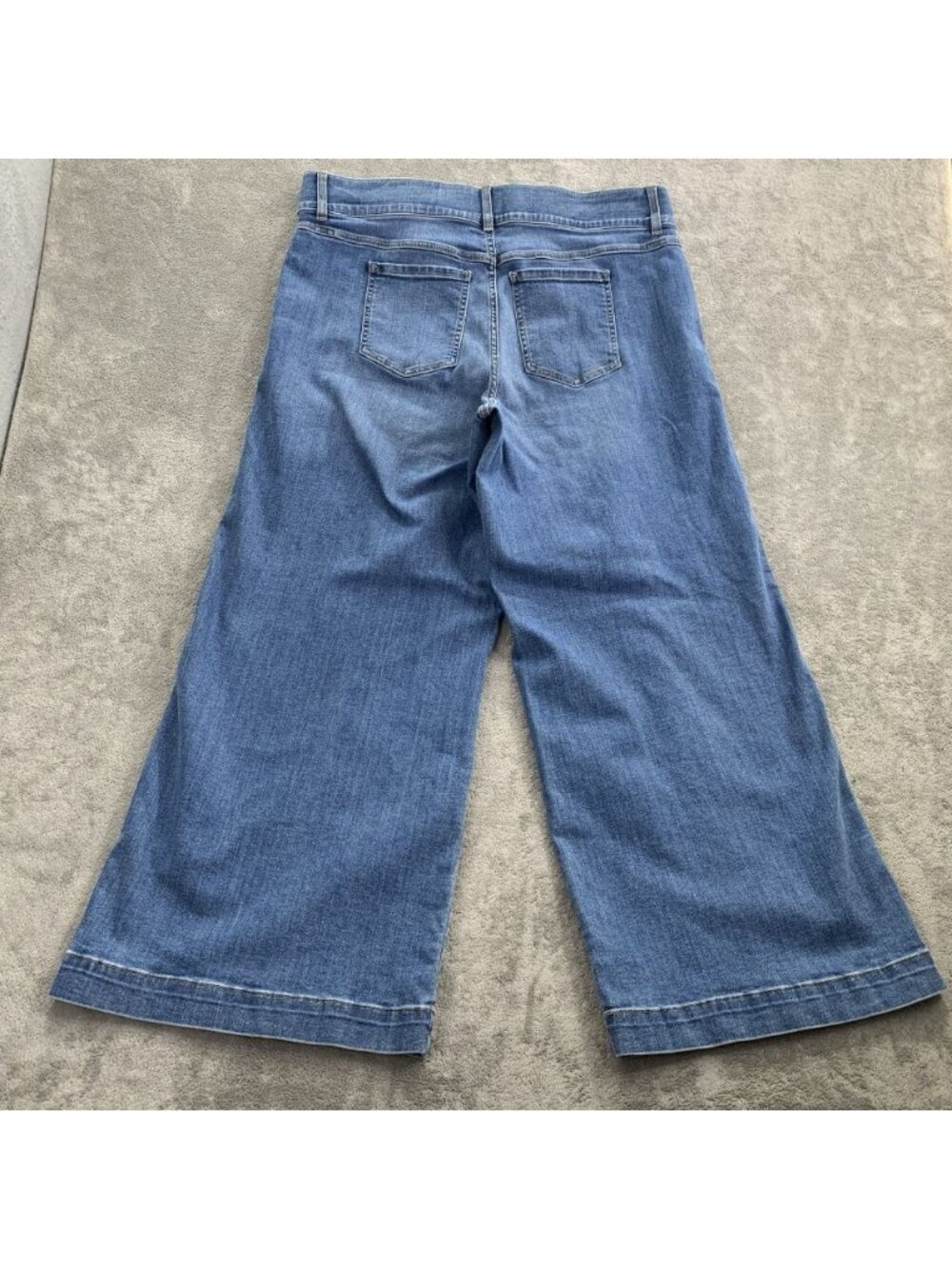 Spanx Jeans Womens Size 3X Petite Blue Denim Seamed Front Wide Leg Pull On Boho - Picture 9 of 10
